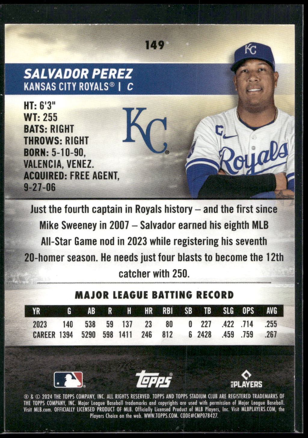 2024 Stadium Club #149 Salvador Perez Red Foil