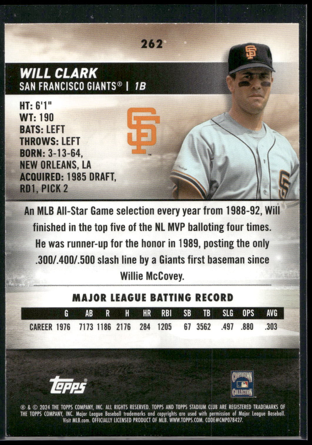 2024 Stadium Club #262 Will Clark Red Foil