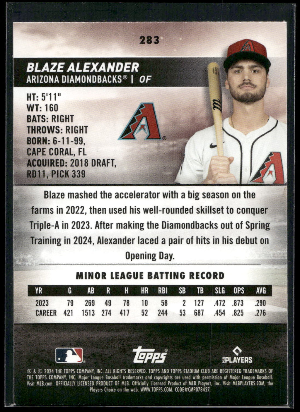 2024 Stadium Club #283 Blaze Alexander Red Foil
