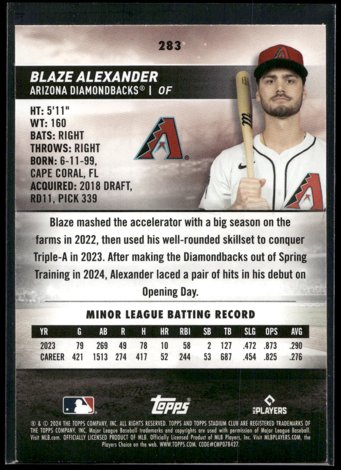 2024 Stadium Club #283 Blaze Alexander Red Foil