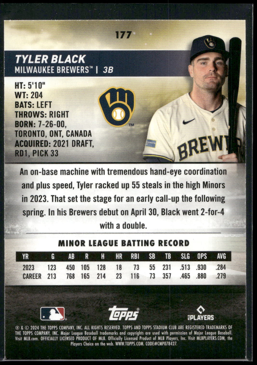 2024 Stadium Club #177 Tyler Black Red Foil