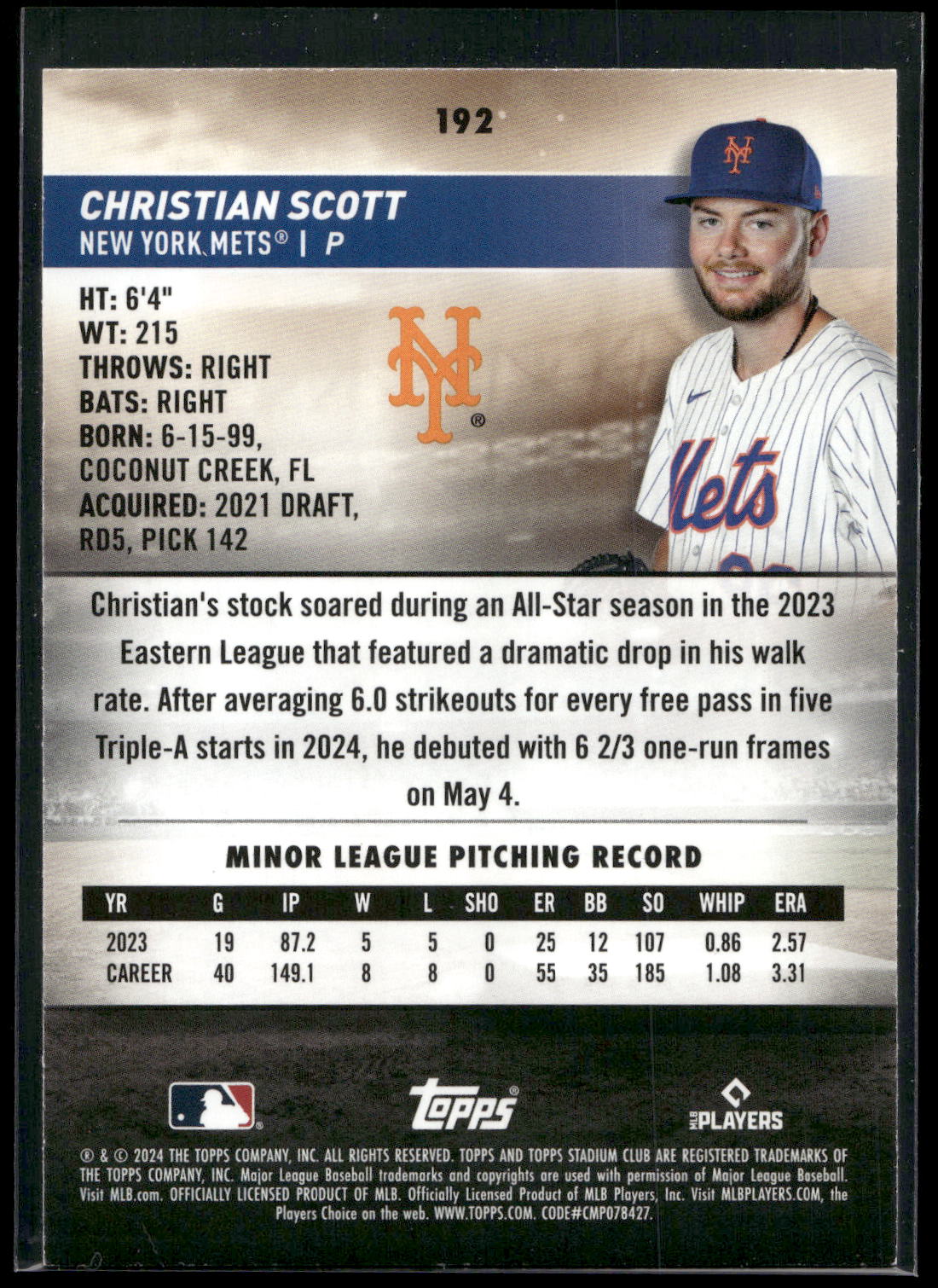 2024 Stadium Club #192 Christian Scott Red Foil
