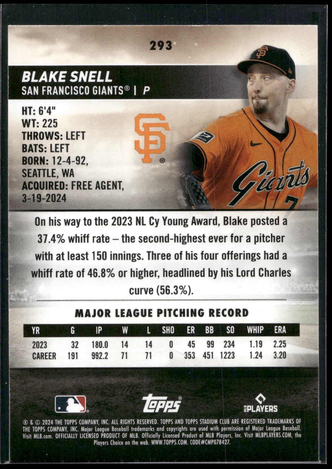 2024 Stadium Club #293 Blake Snell Red Foil