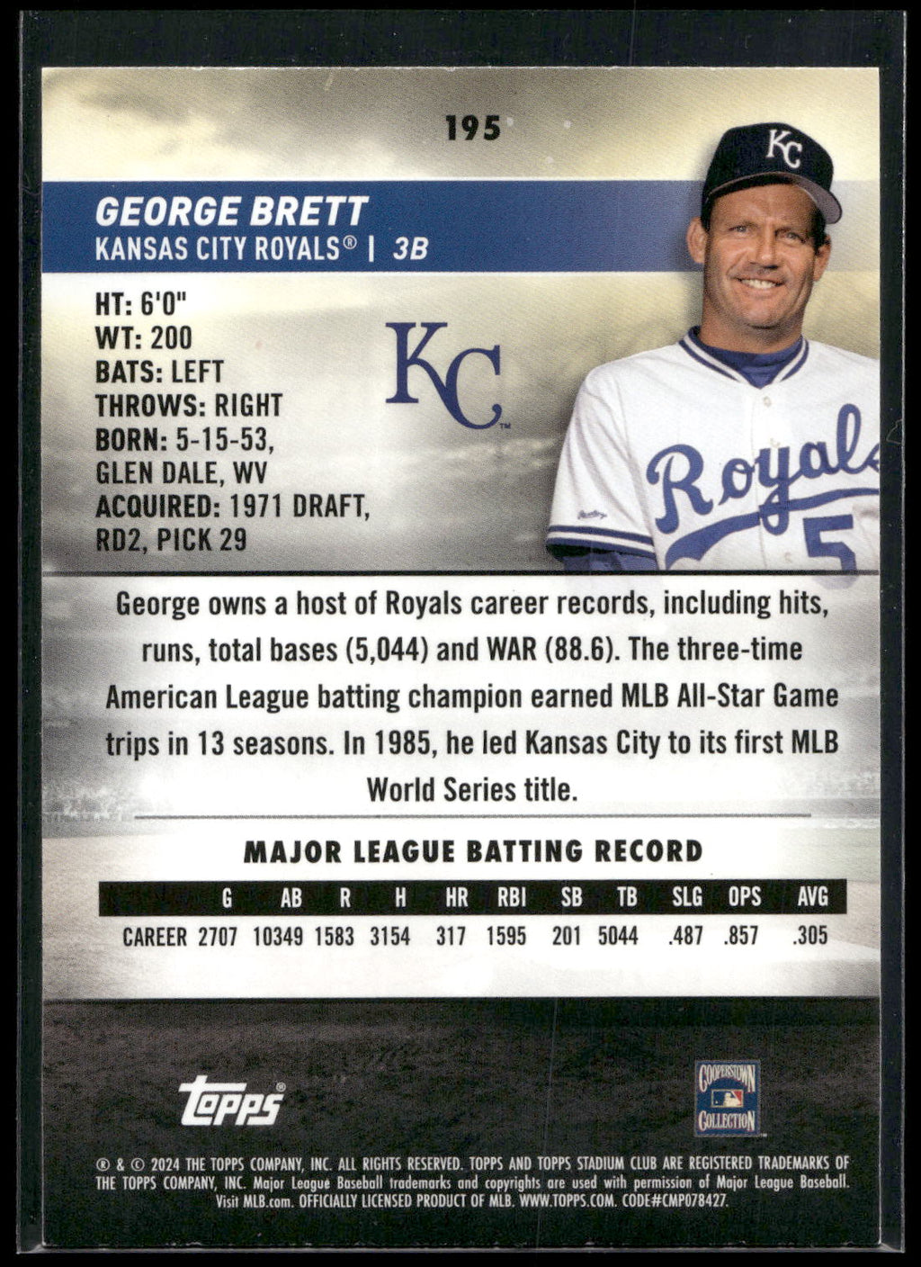 2024 Stadium Club #195 George Brett Red Foil
