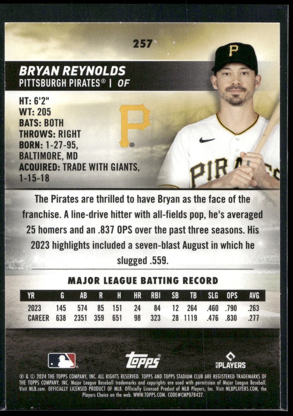 2024 Stadium Club #257 Bryan Reynolds Red Foil