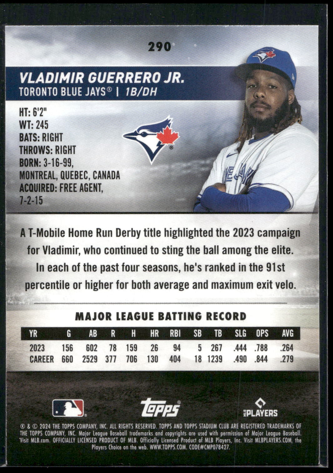 2024 Stadium Club #290 Vladimir Guerrero Jr. Red Foil