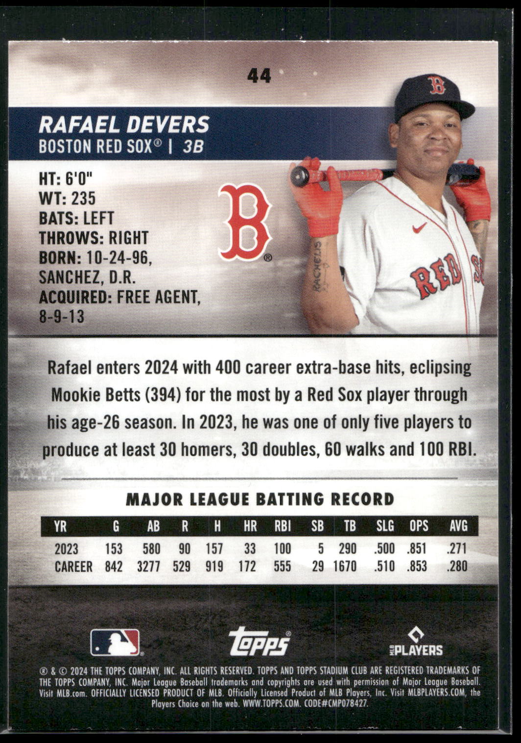 2024 Stadium Club #44 Rafael Devers Red Foil