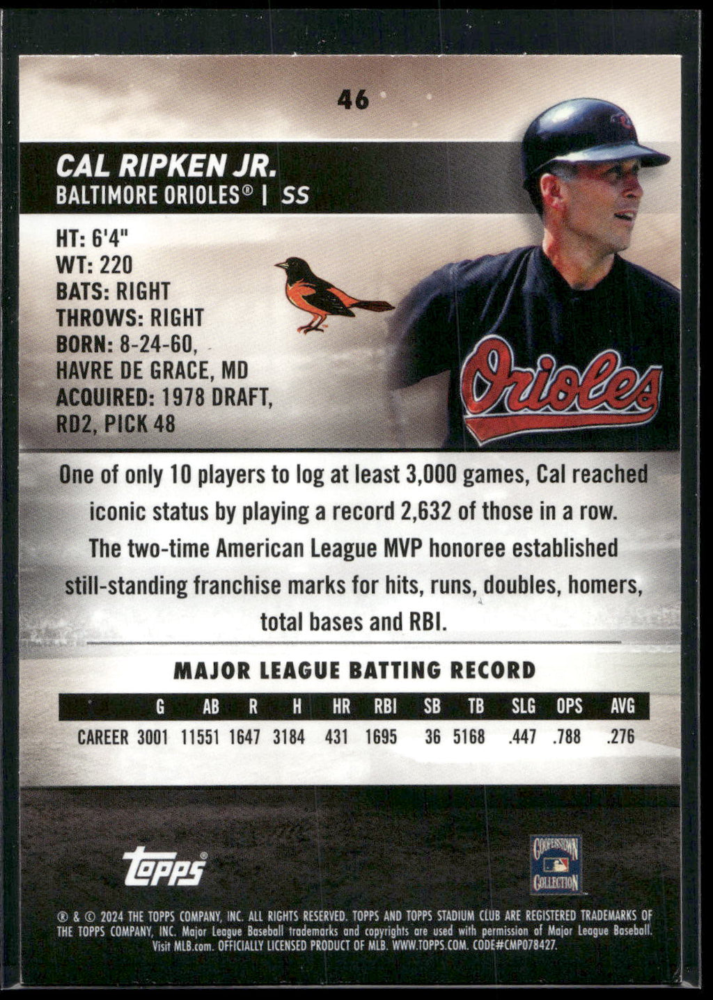 2024 Stadium Club #46 Cal Ripken Jr. Red Foil