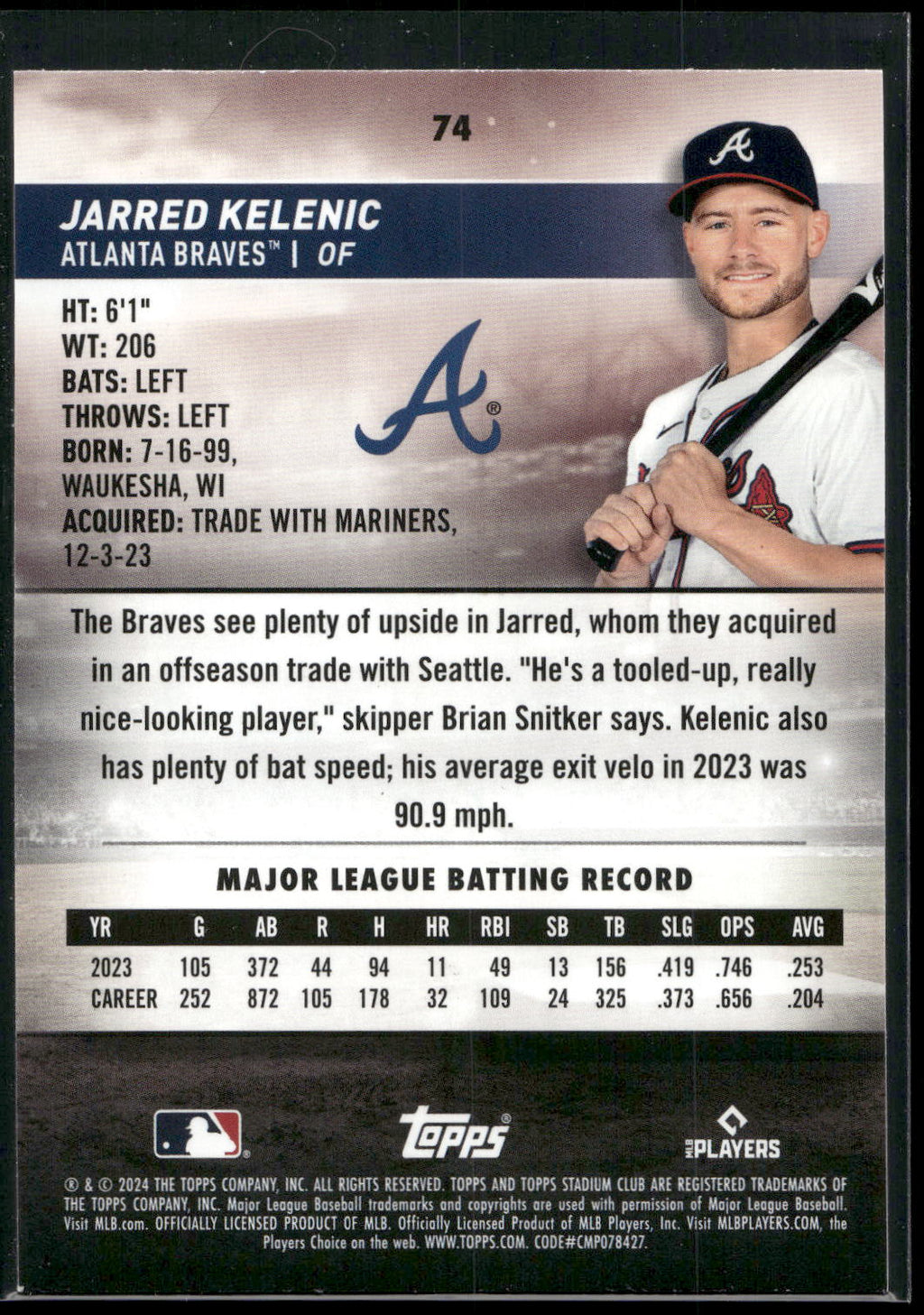 2024 Stadium Club #74 Jarred Kelenic Red Foil