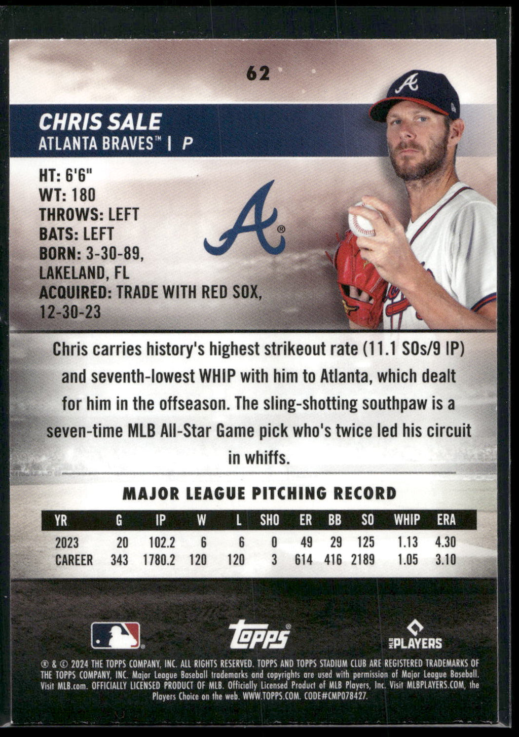 2024 Stadium Club #62 Chris Sale Red Foil