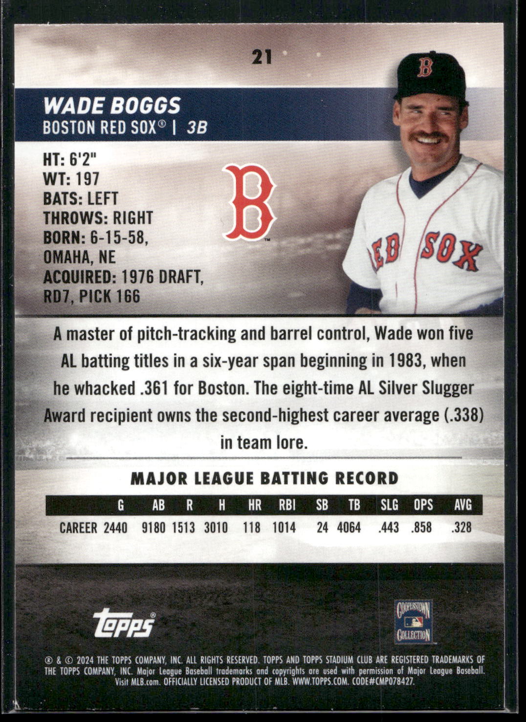 2024 Stadium Club #21 Wade Boggs Red Foil