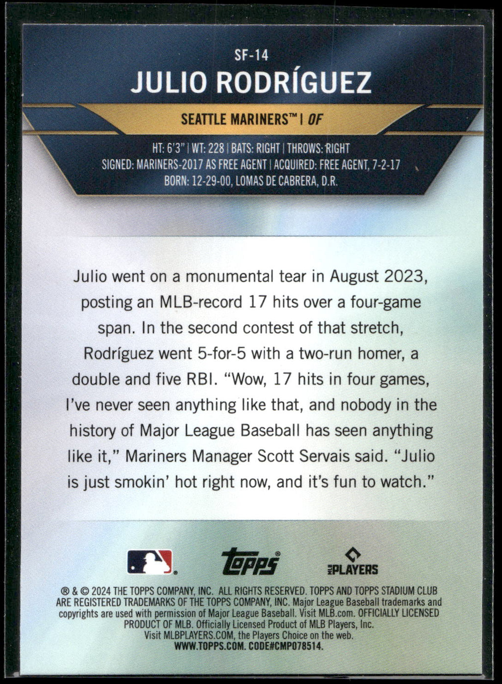 2024 Stadium Club #SF-14 Julio Rodríguez Special Forces