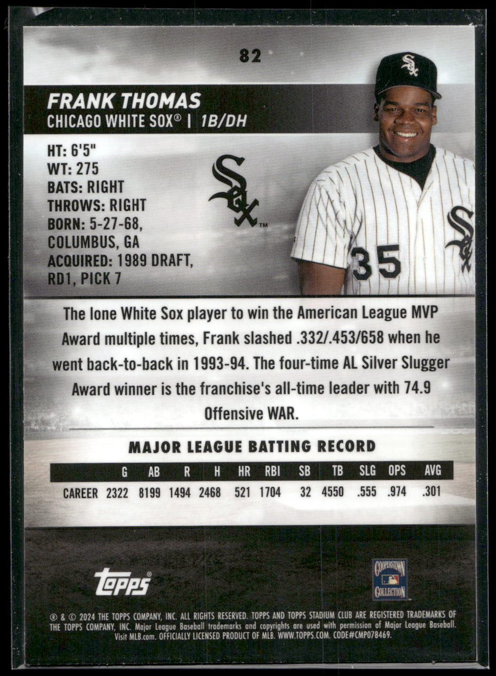 2024 Stadium Club #82 Frank Thomas Chrome