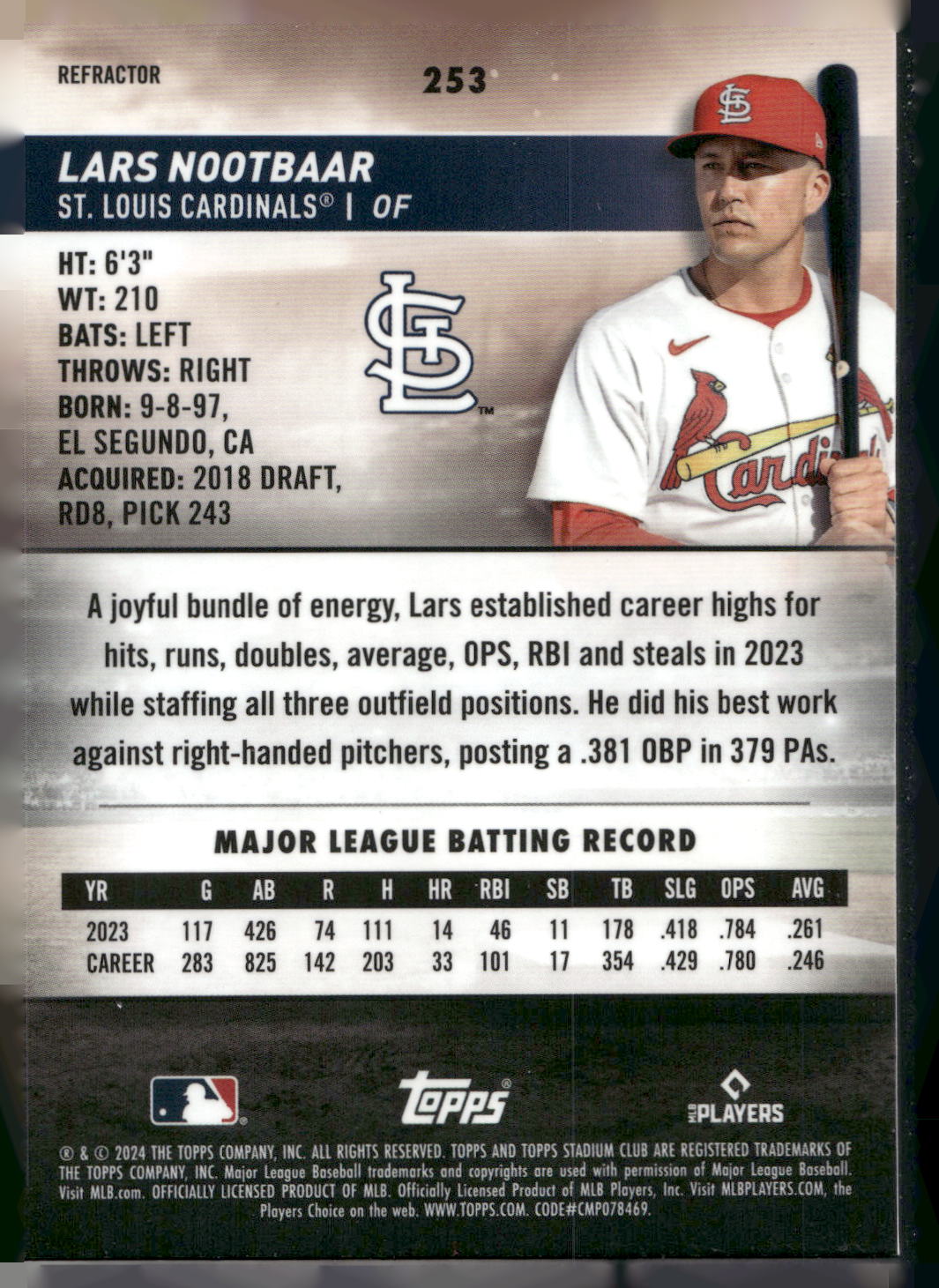 2024 Stadium Club #253 Lars Nootbaar Chrome Refractors