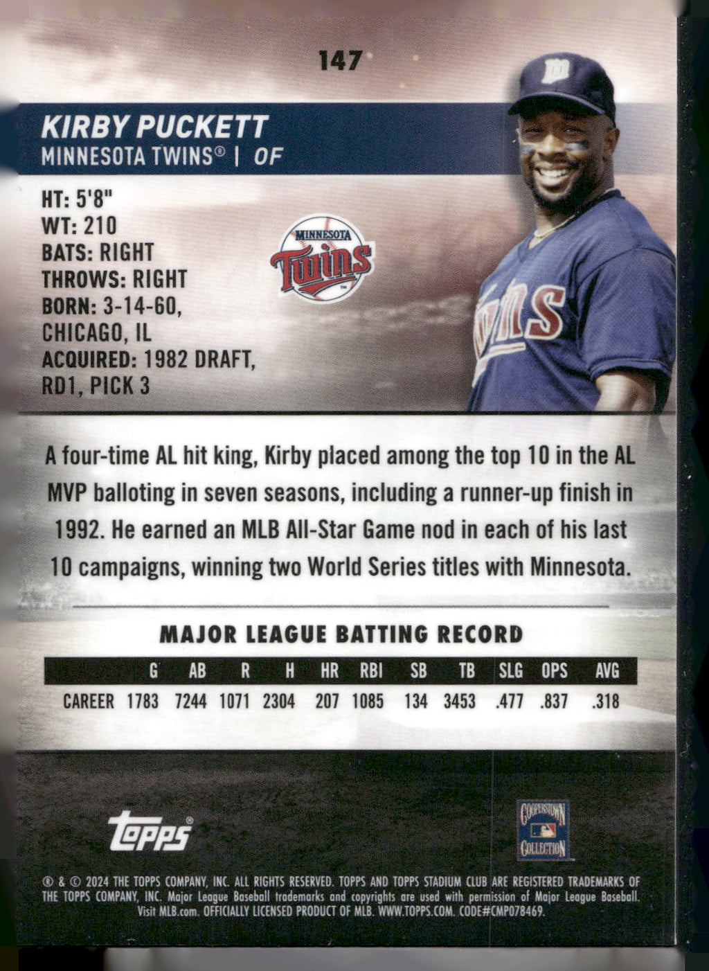 2024 Stadium Club #147 Kirby Puckett Chrome Green Refractors