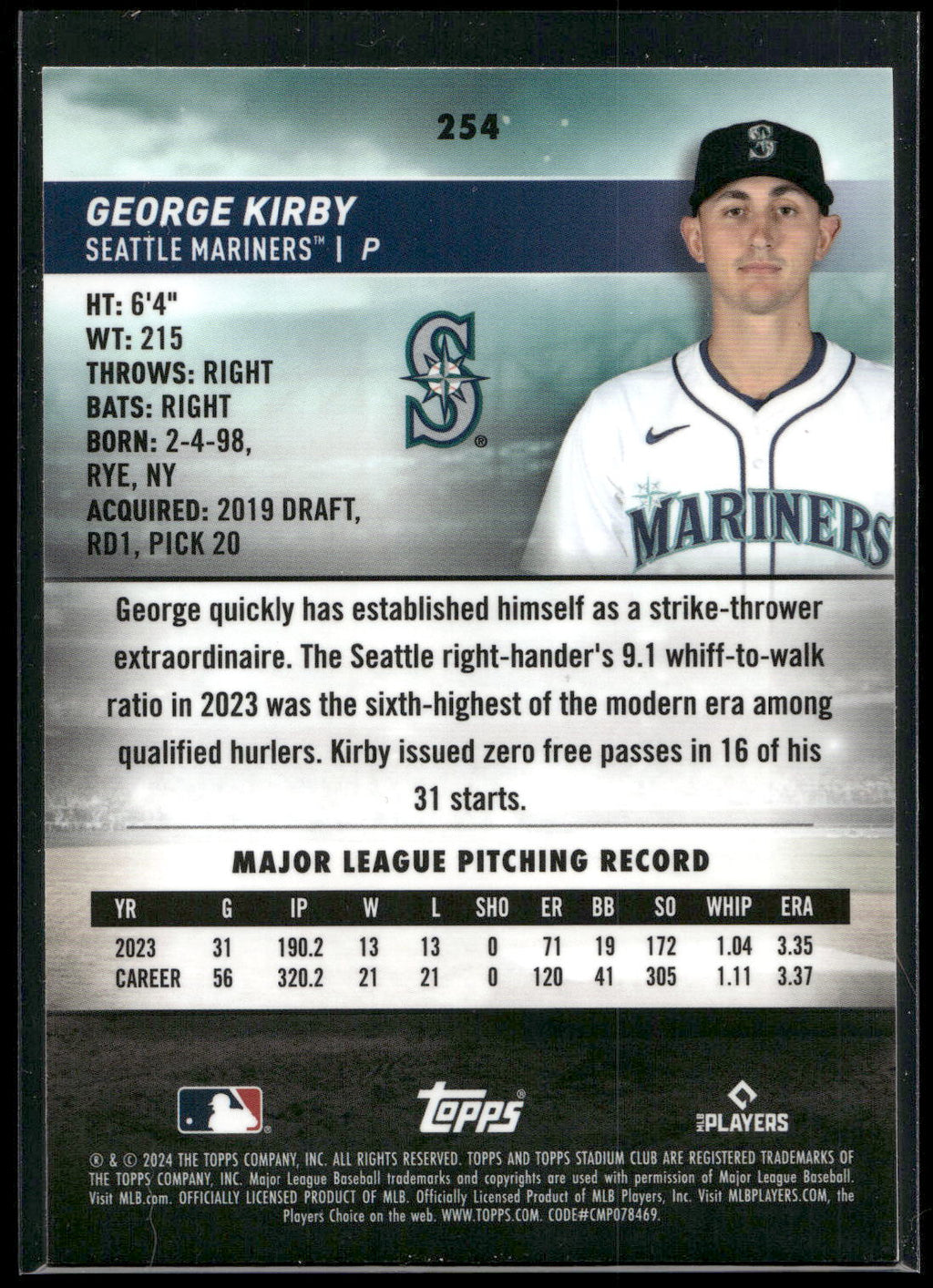 2024 Stadium Club #254 George Kirby Chrome Green Refractors