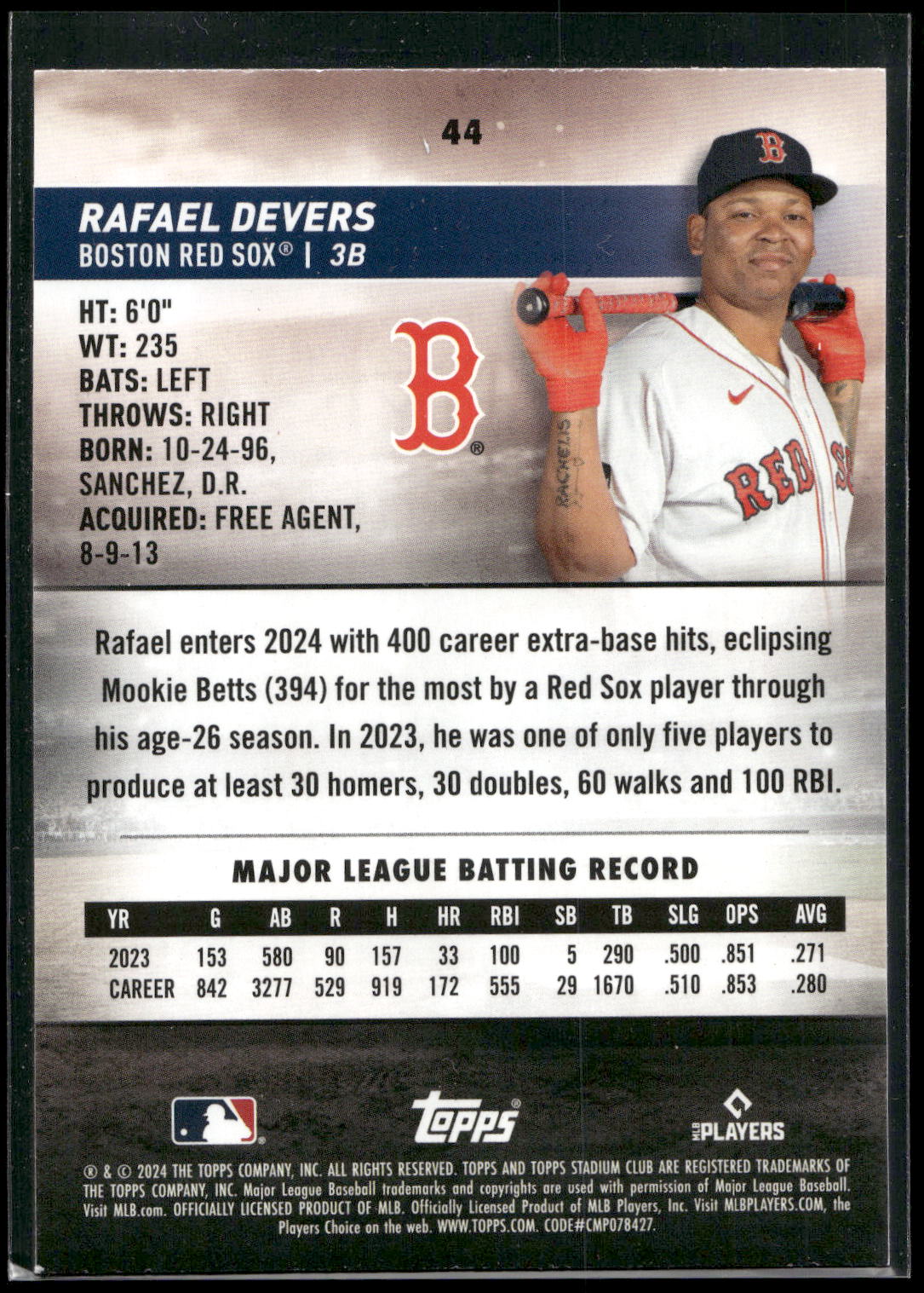 2024 Stadium Club #44 Rafael Devers Red Foil