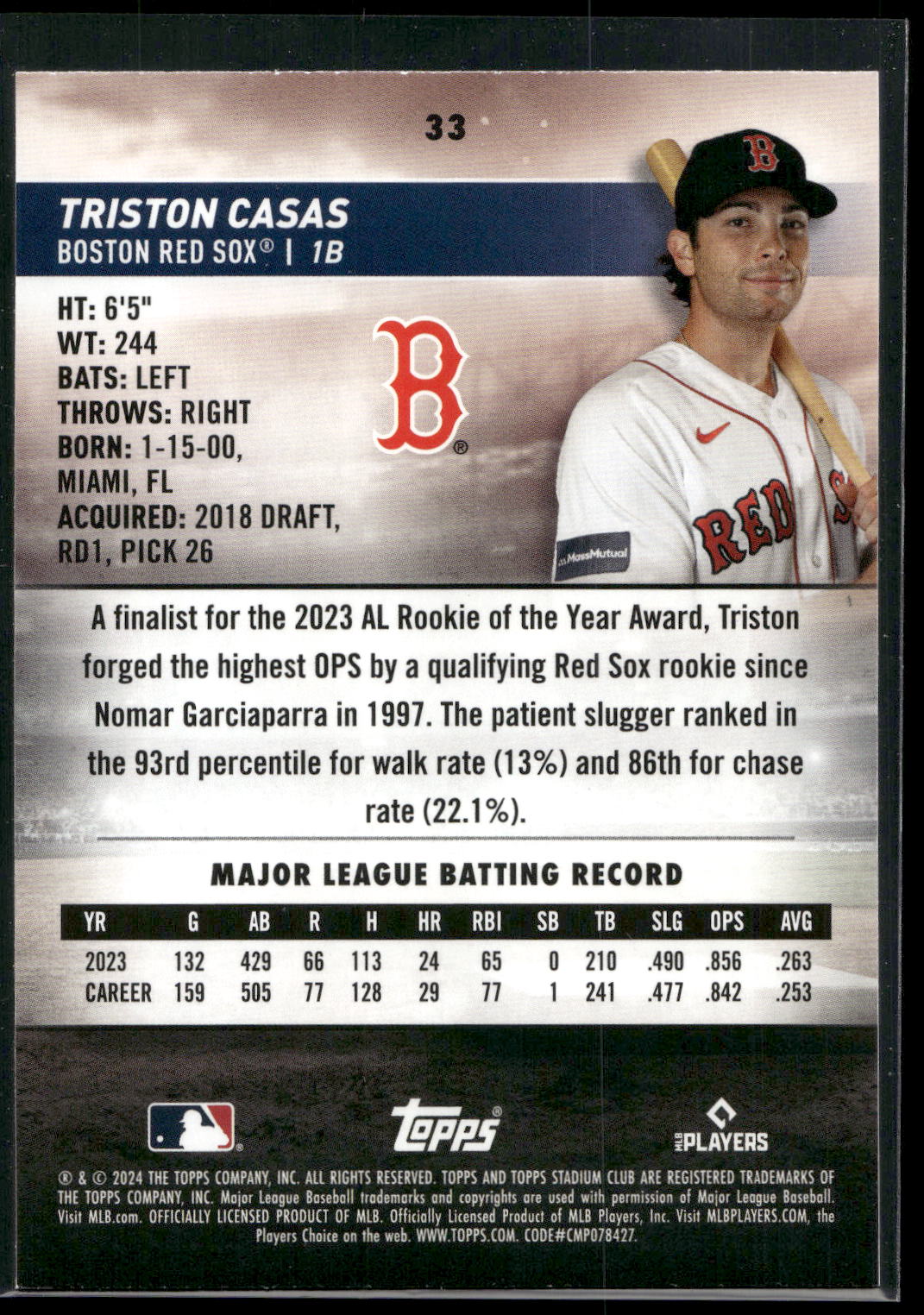 2024 Stadium Club #33 Triston Casas Red Foil