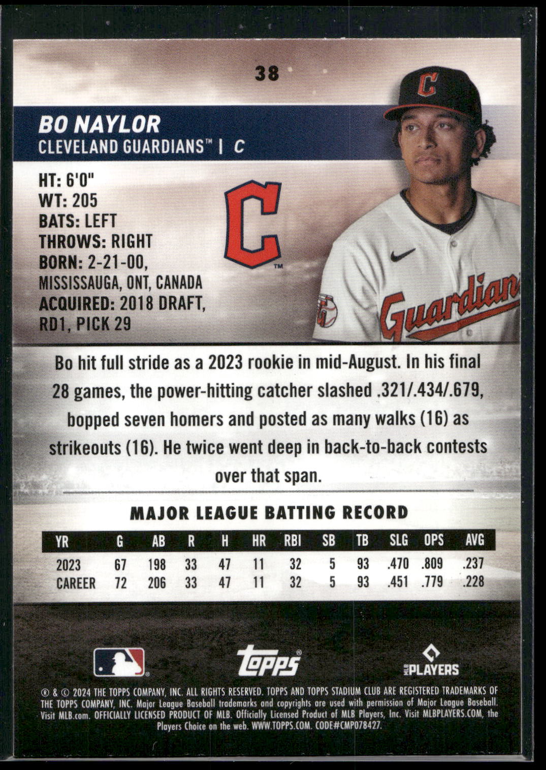2024 Stadium Club #38 Bo Naylor Red Foil