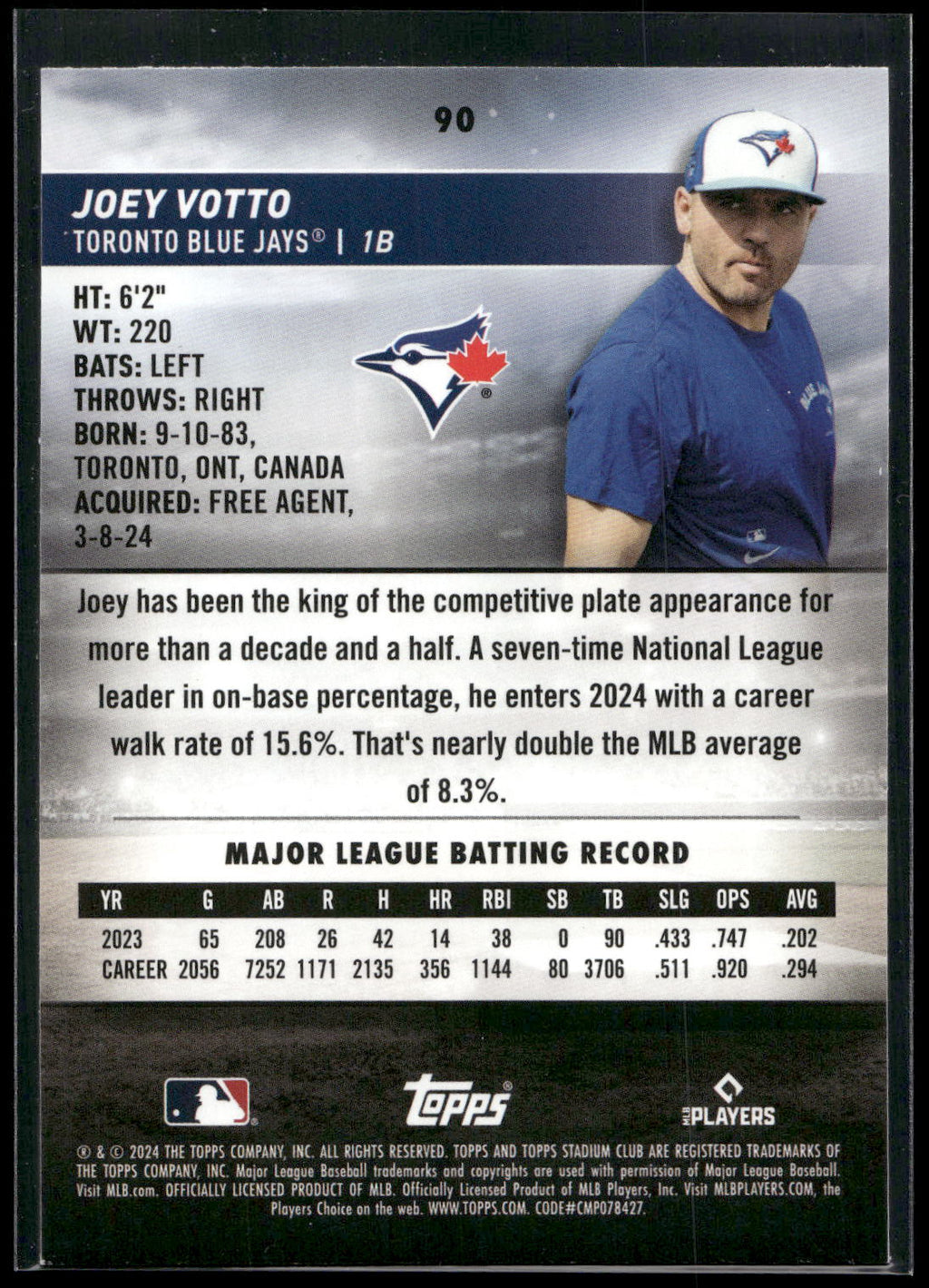 2024 Stadium Club #90 Joey Votto Red Foil