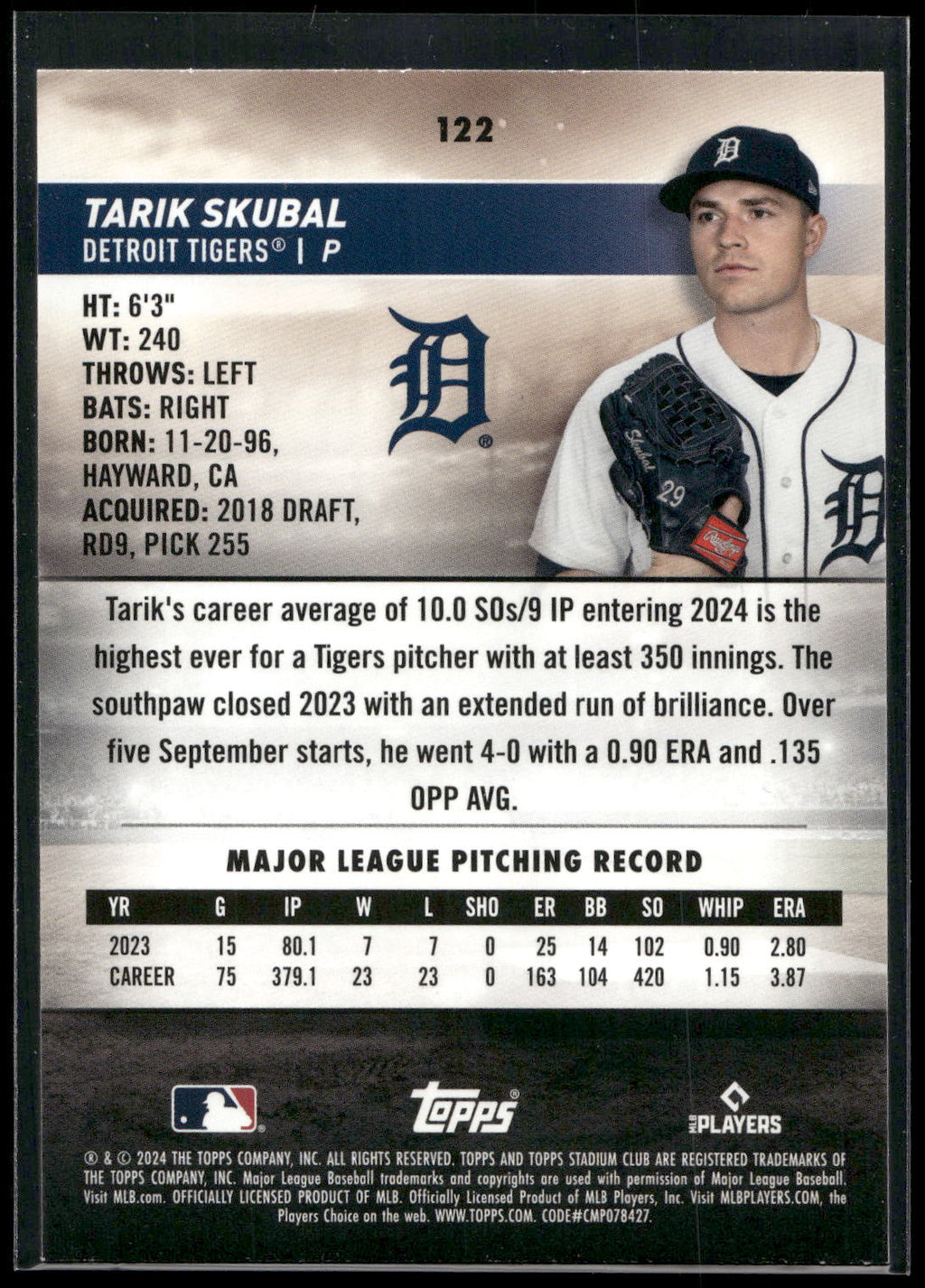 2024 Stadium Club #122 Tarik Skubal Red Foil