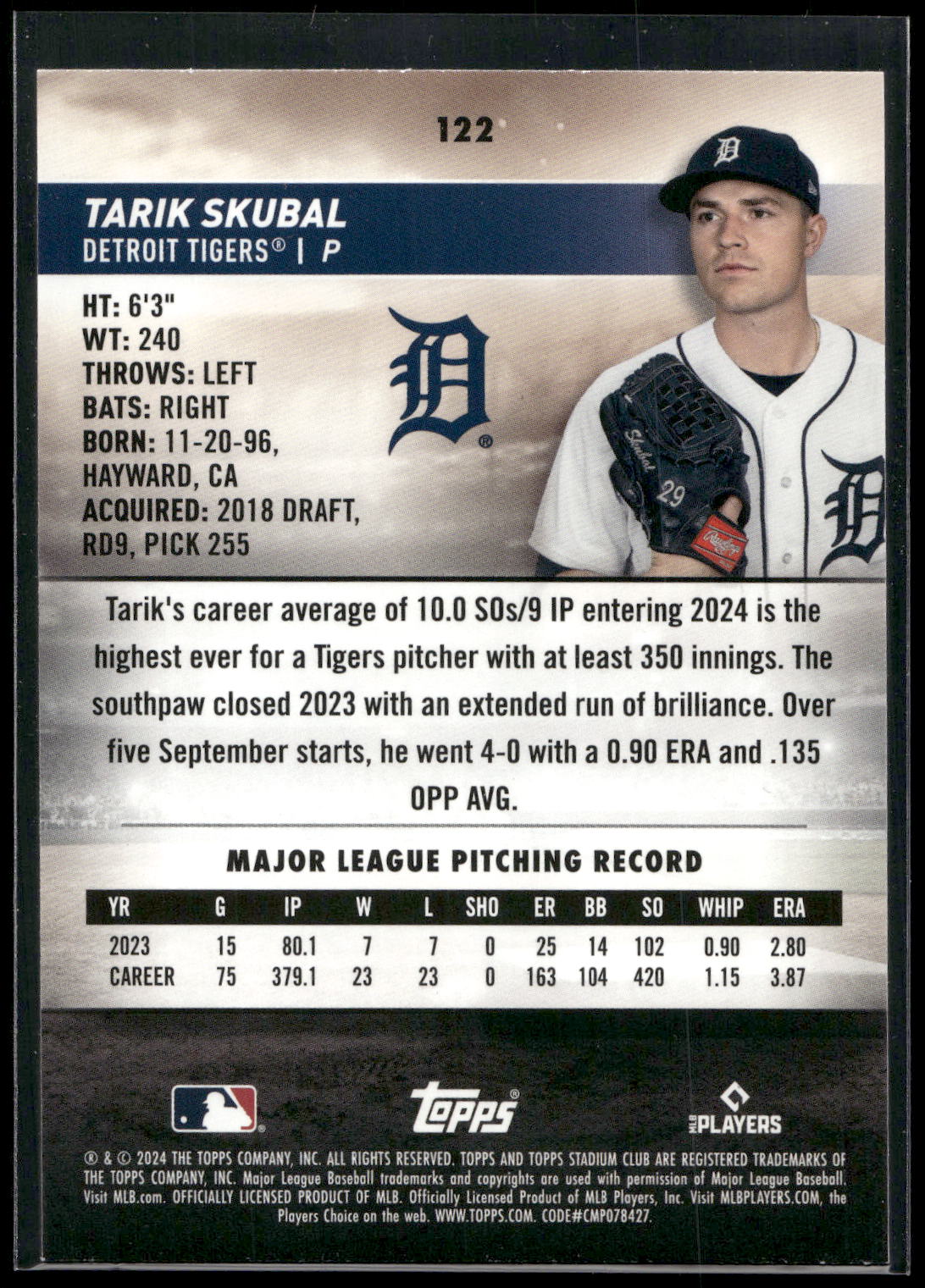 2024 Stadium Club #122 Tarik Skubal Red Foil
