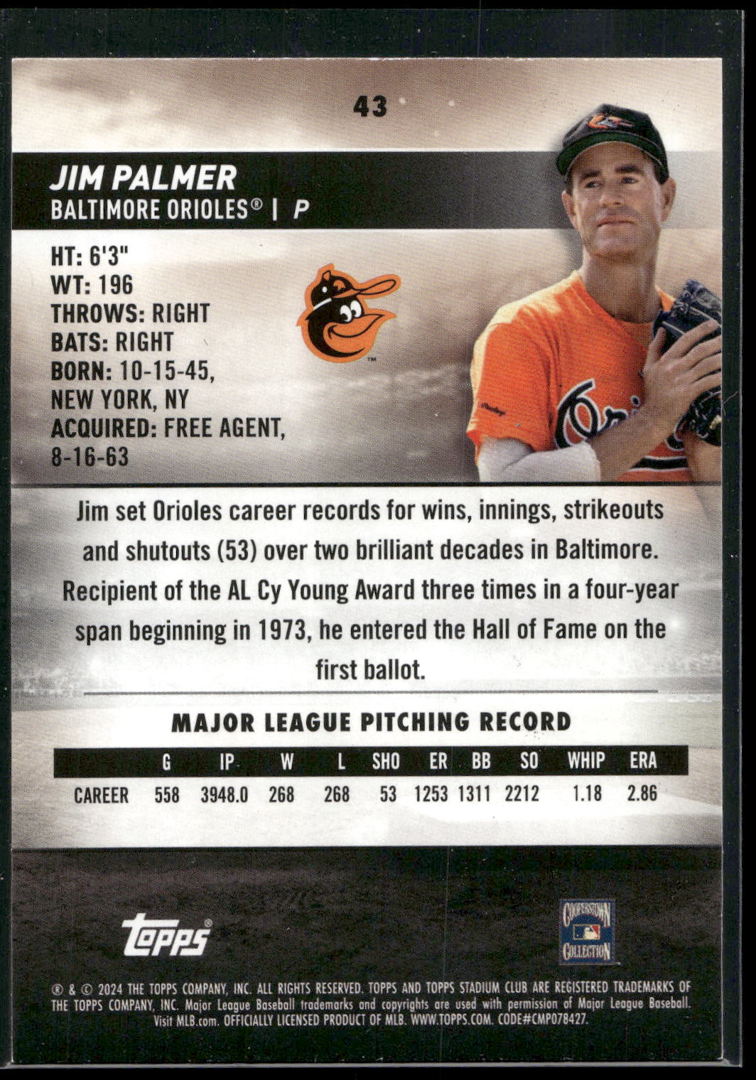 2024 Stadium Club #43 Jim Palmer Red Foil