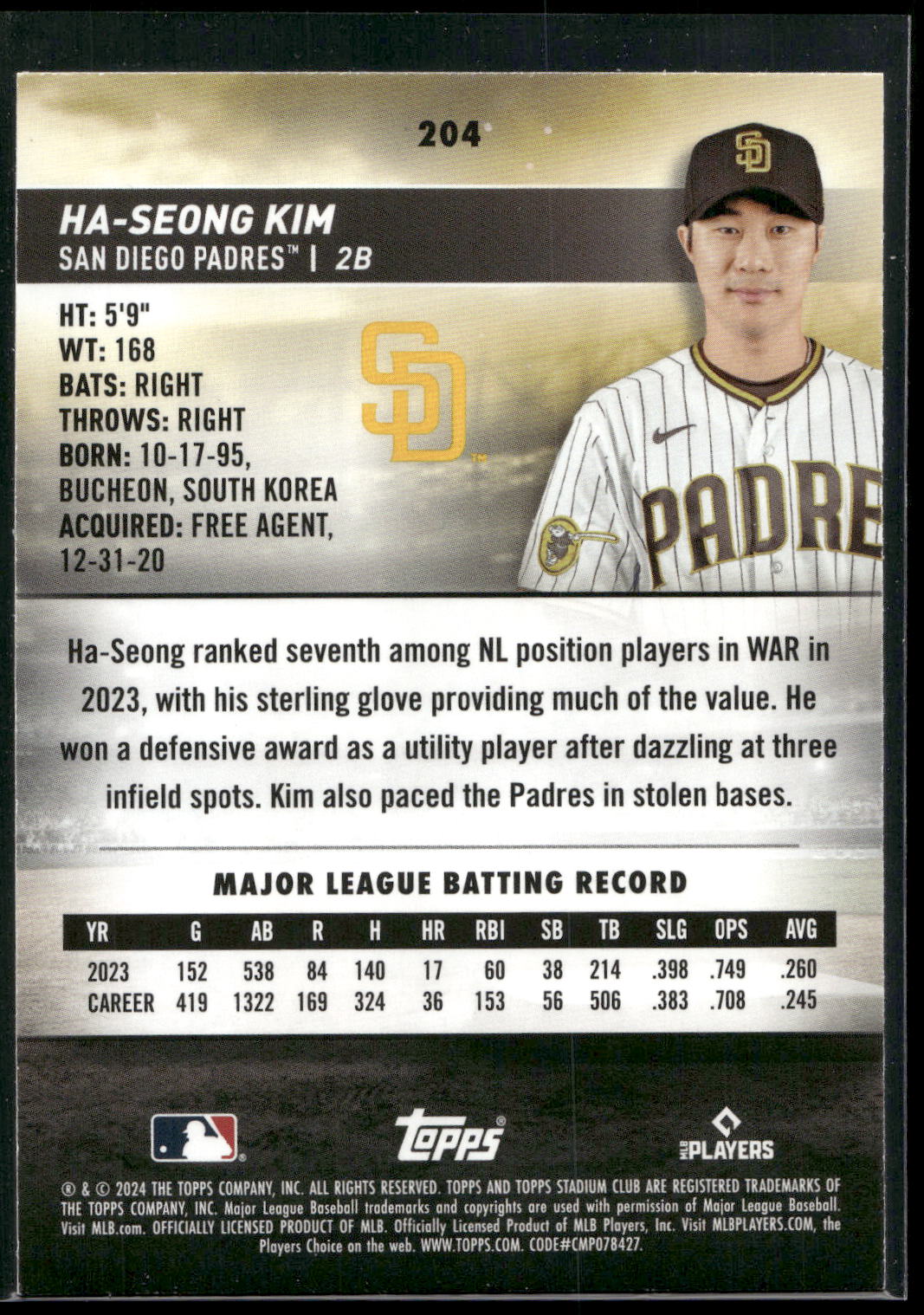 2024 Stadium Club #204 Ha-Seong Kim Red Foil