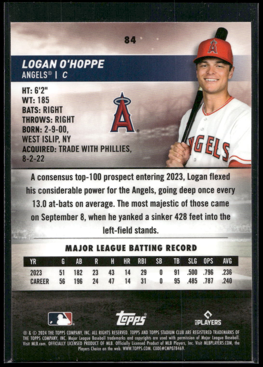 2024 Stadium Club #84 Logan O'Hoppe Chrome