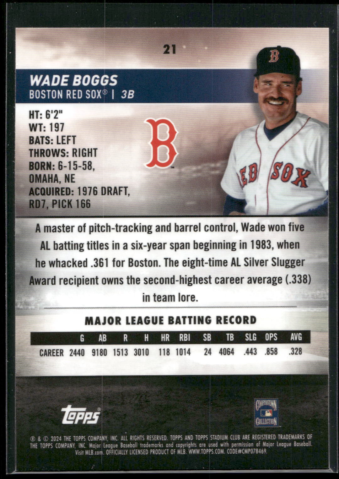 2024 Stadium Club #21 Wade Boggs Chrome
