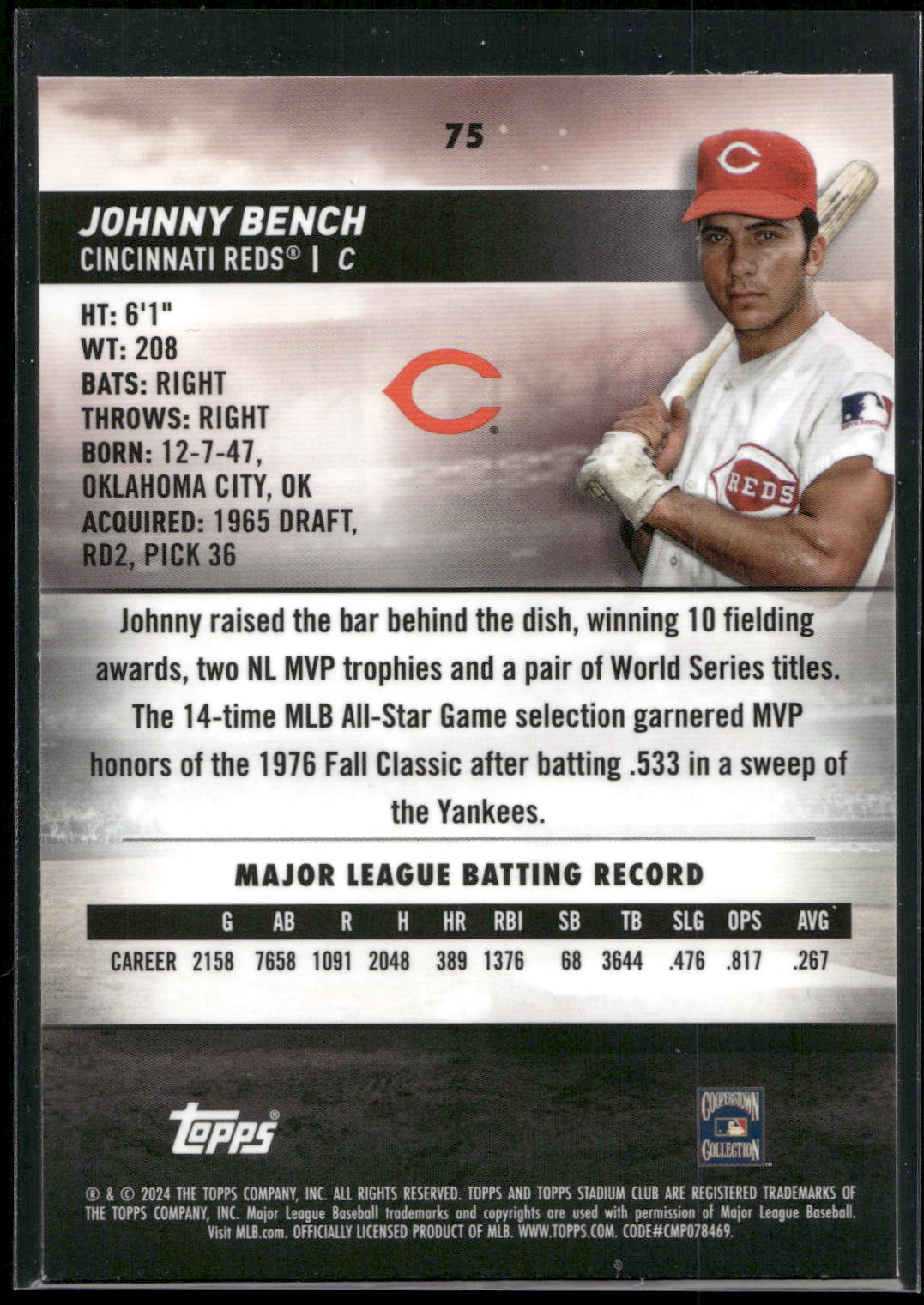 2024 Stadium Club #75 Johnny Bench Chrome