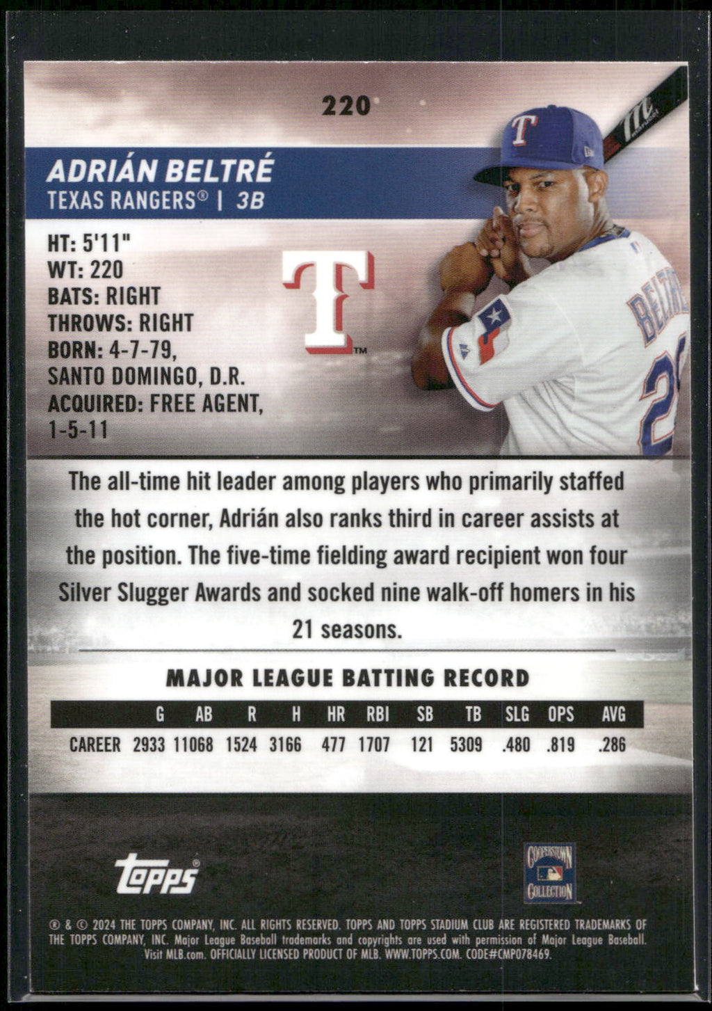 2024 Stadium Club #220 Adrián Beltré Chrome
