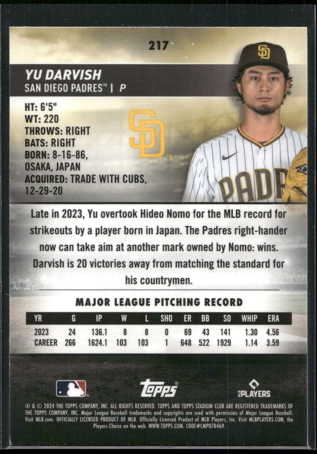2024 Stadium Club #217 Yu Darvish Chrome