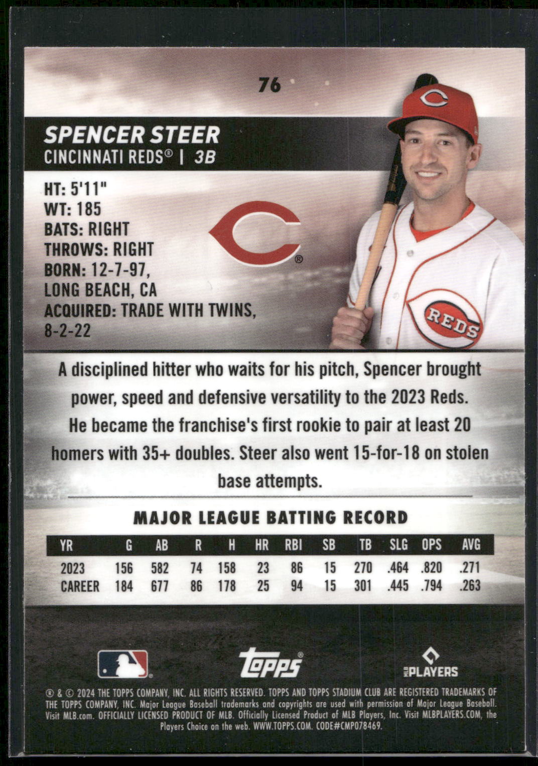 2024 Stadium Club #76 Spencer Steer Chrome