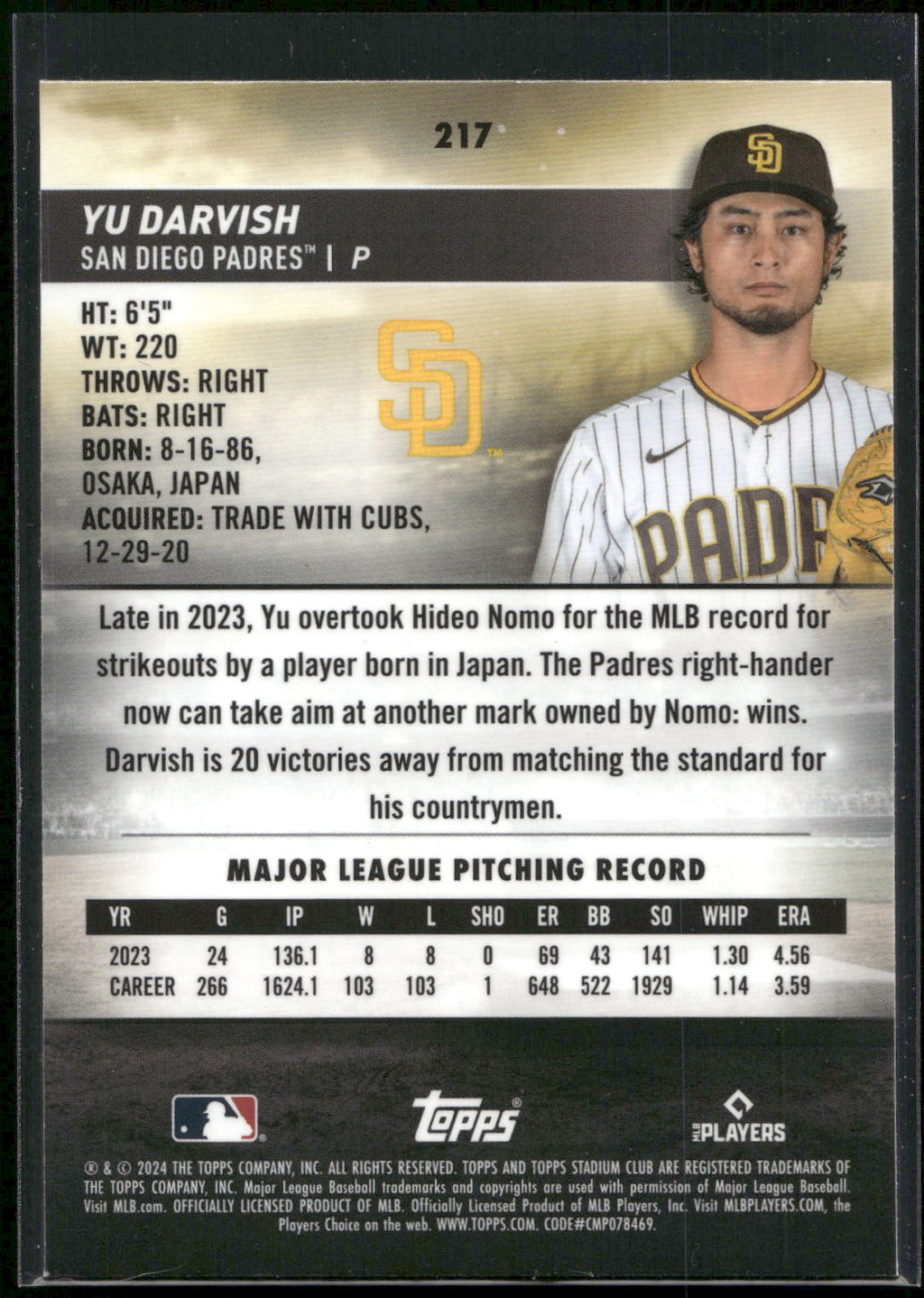 2024 Stadium Club #217 Yu Darvish Chrome