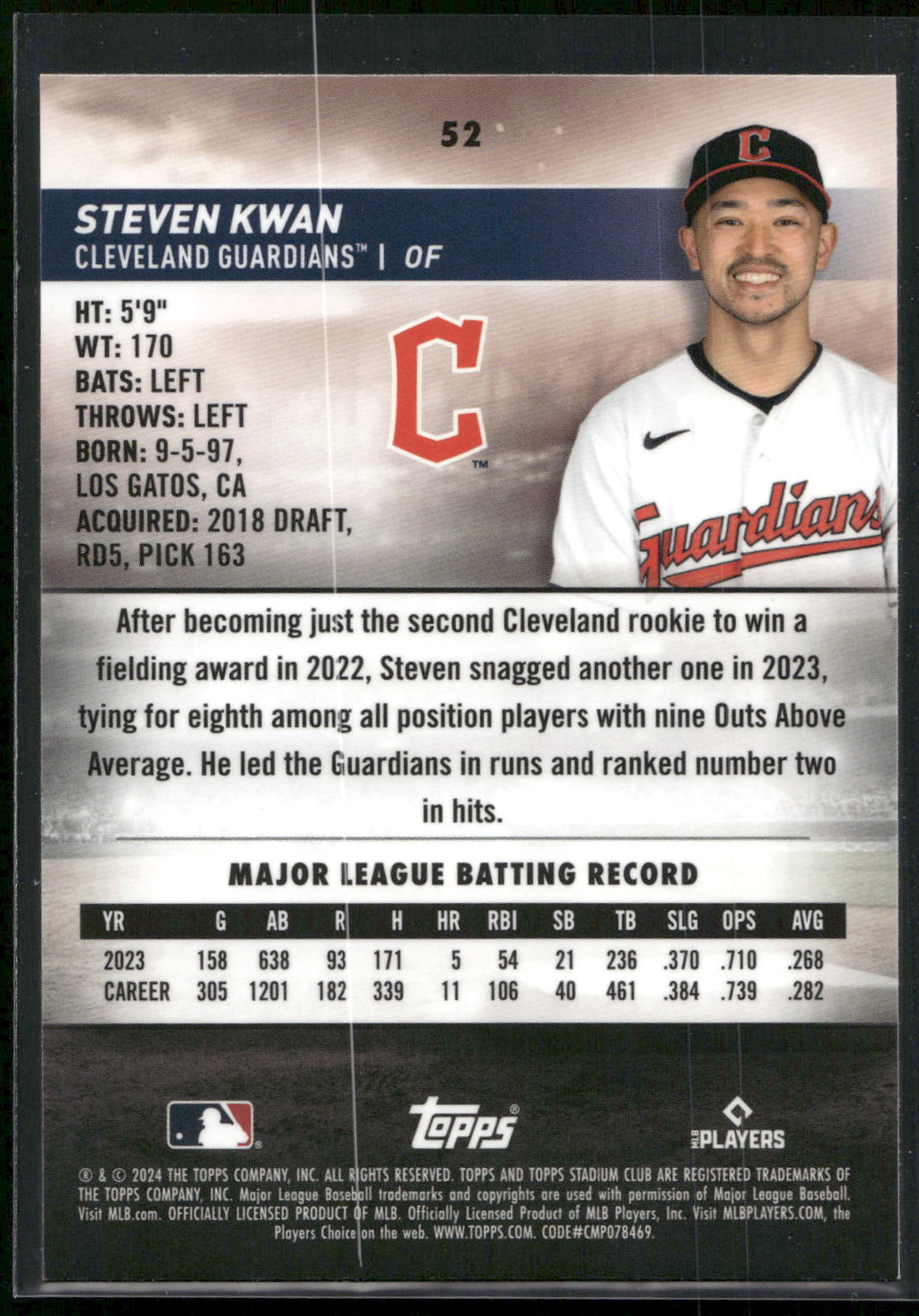 2024 Stadium Club #52 Steven Kwan Chrome