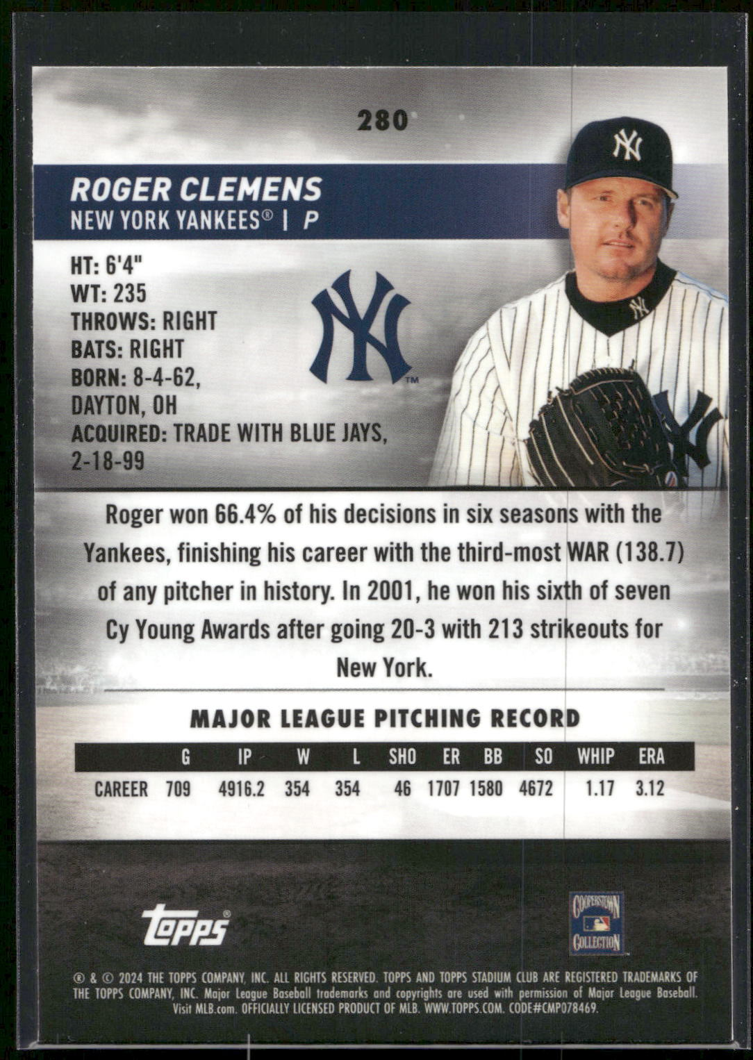 2024 Stadium Club #280 Roger Clemens Chrome