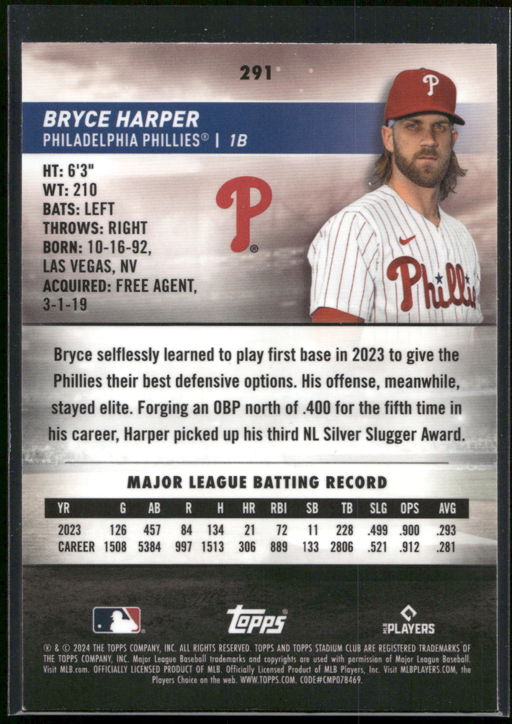 2024 Stadium Club #291 Bryce Harper Chrome