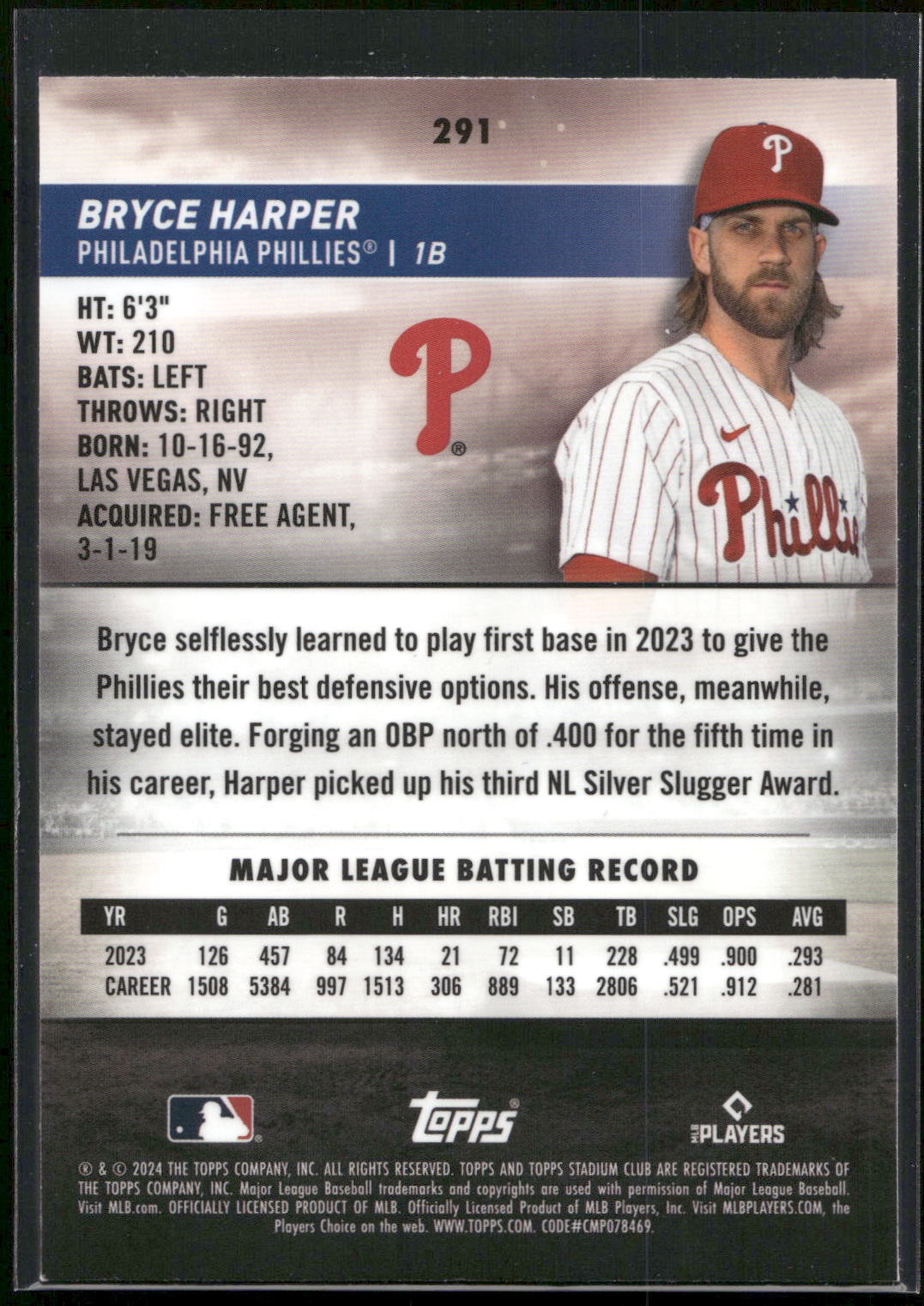 2024 Stadium Club #291 Bryce Harper Chrome
