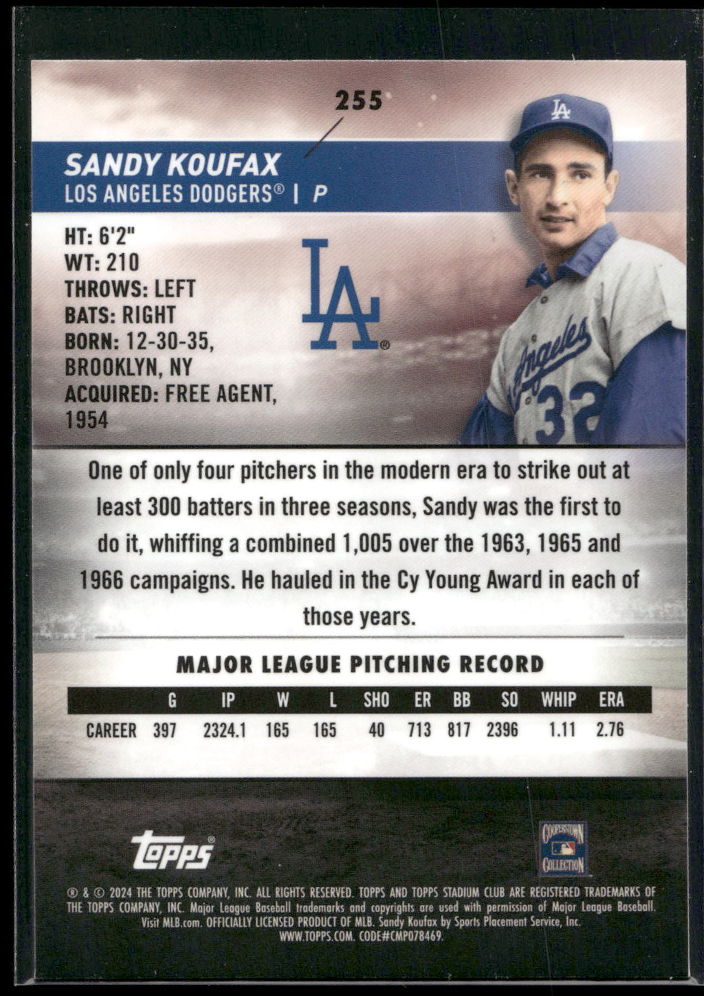 2024 Stadium Club #255 Sandy Koufax Chrome