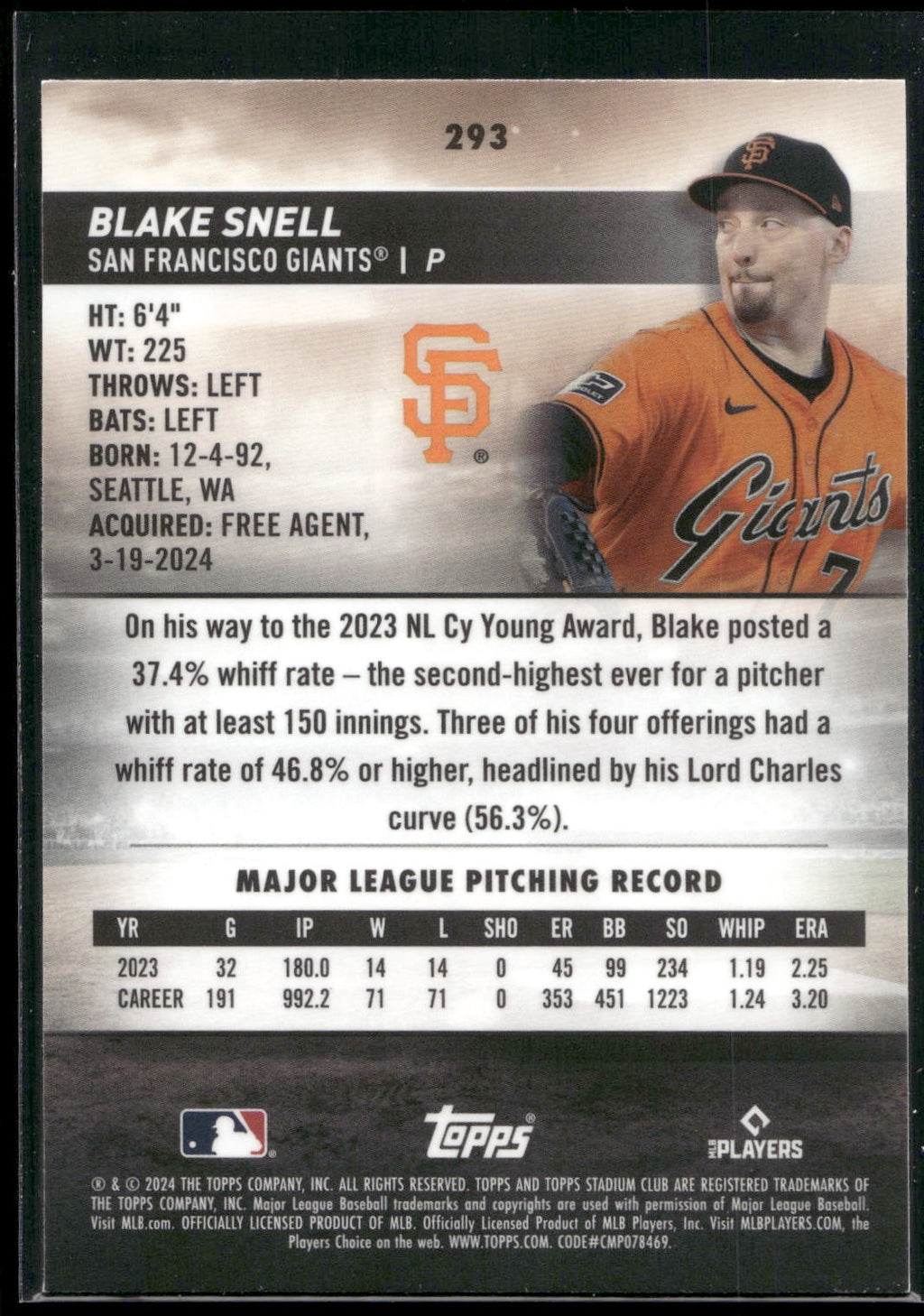 2024 Stadium Club #293 Blake Snell Chrome