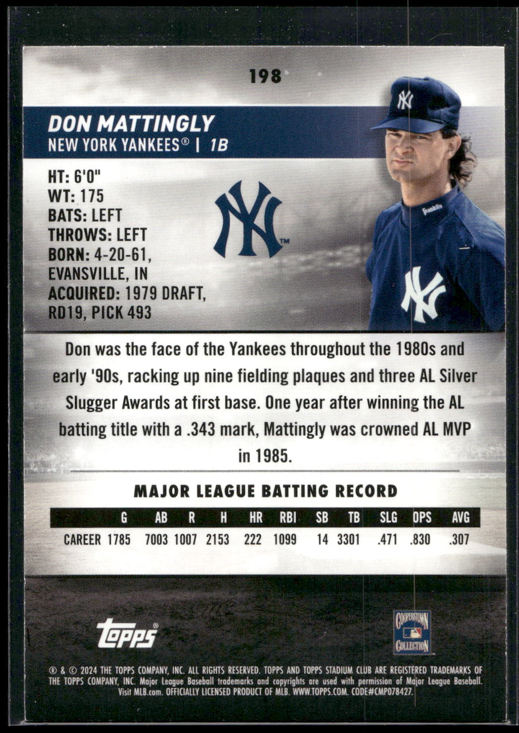 2024 Stadium Club #198 Don Mattingly Pink Foil