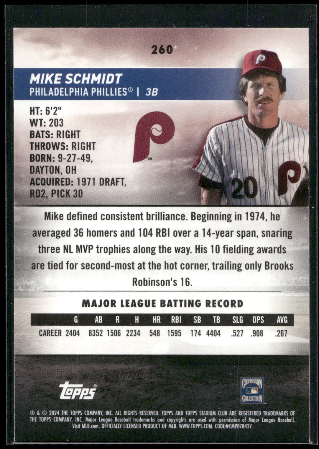 2024 Stadium Club #260 Mike Schmidt Pink Foil