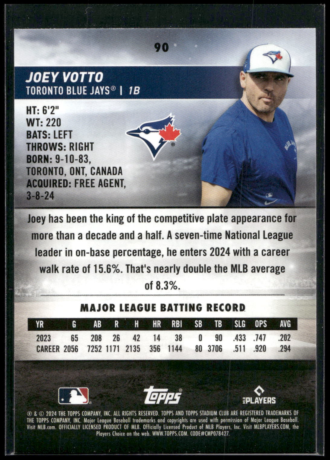 2024 Stadium Club #90 Joey Votto Pink Foil