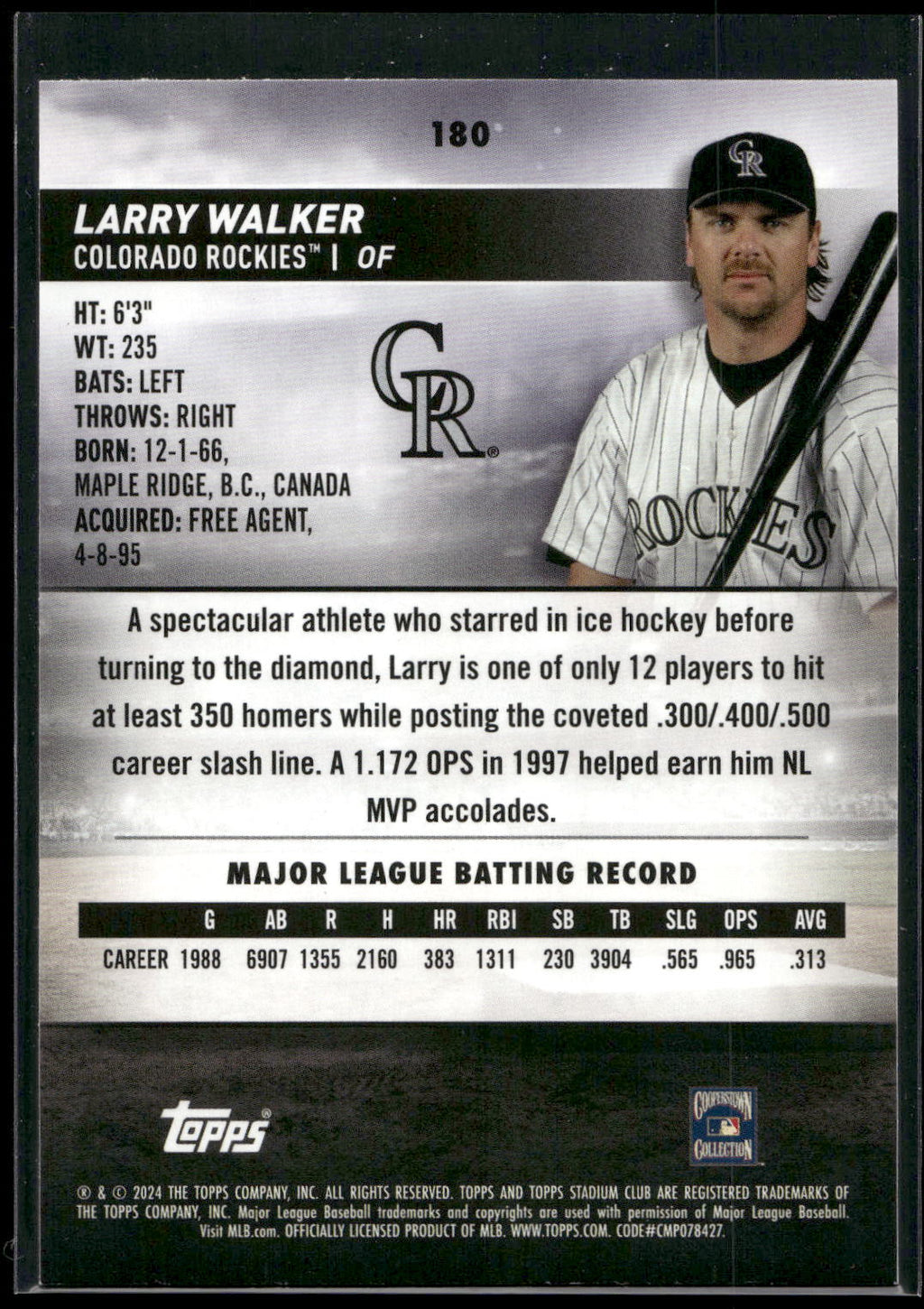 2024 Stadium Club #180 Larry Walker Pink Foil