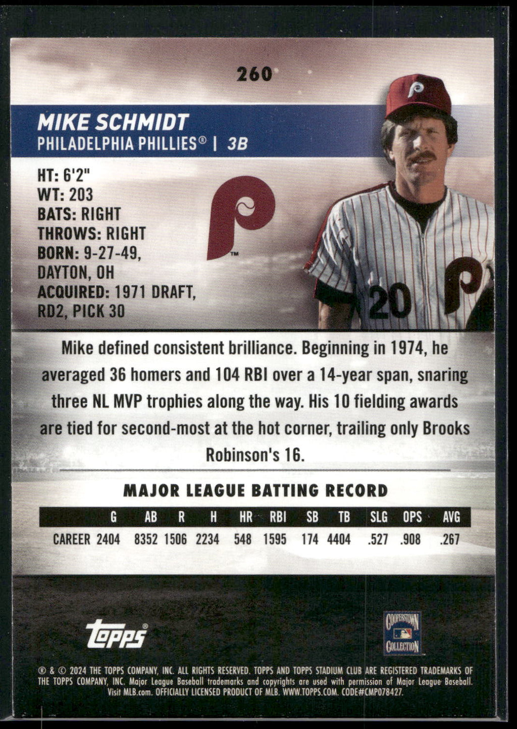 2024 Stadium Club #260 Mike Schmidt Pink Foil