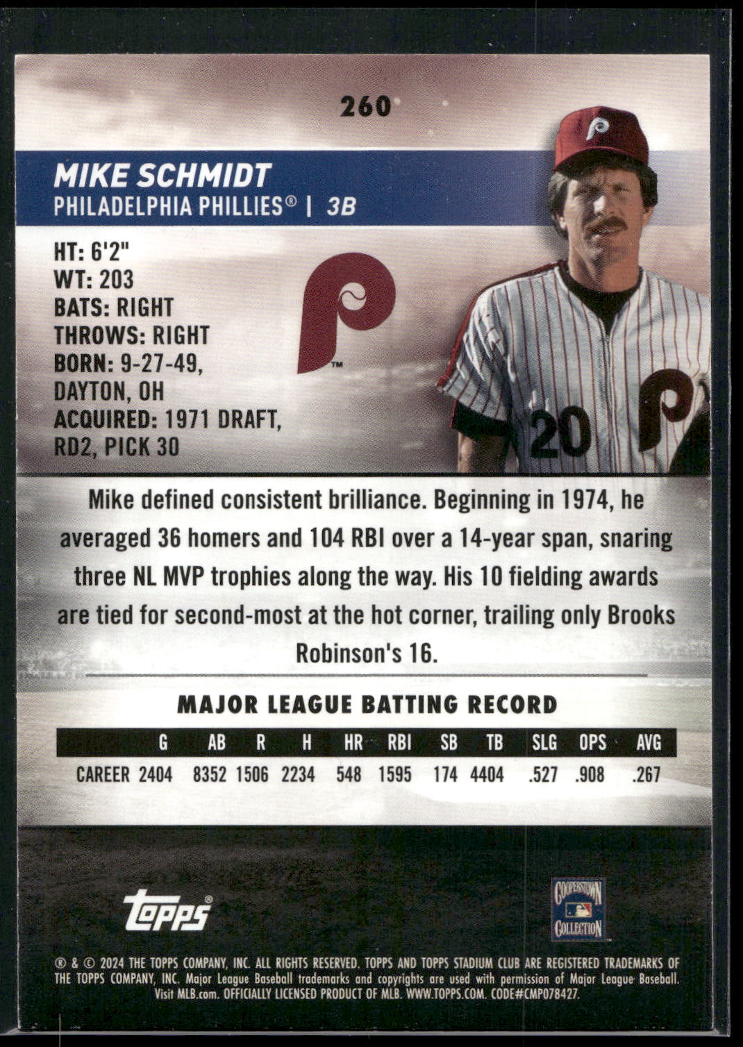 2024 Stadium Club #260 Mike Schmidt Pink Foil