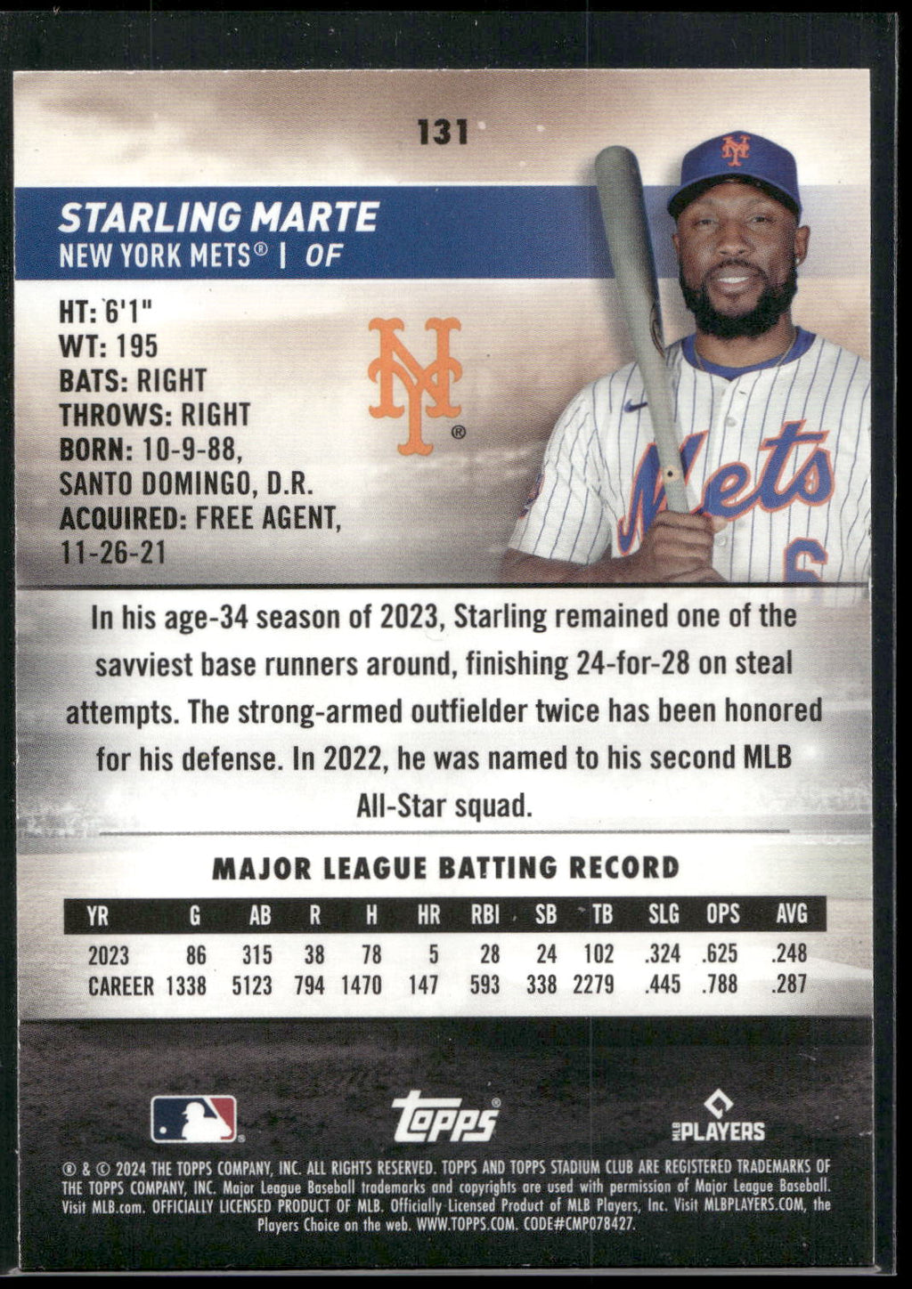 2024 Stadium Club #131 Starling Marte Pink Foil
