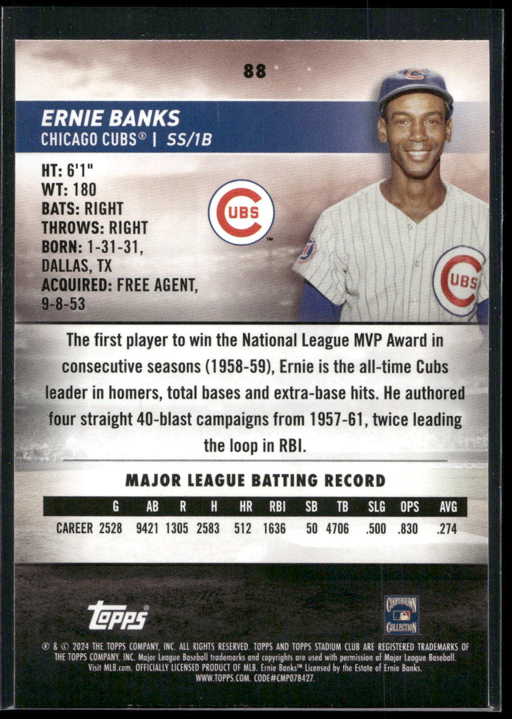 2024 Stadium Club #88 Ernie Banks Pink Foil