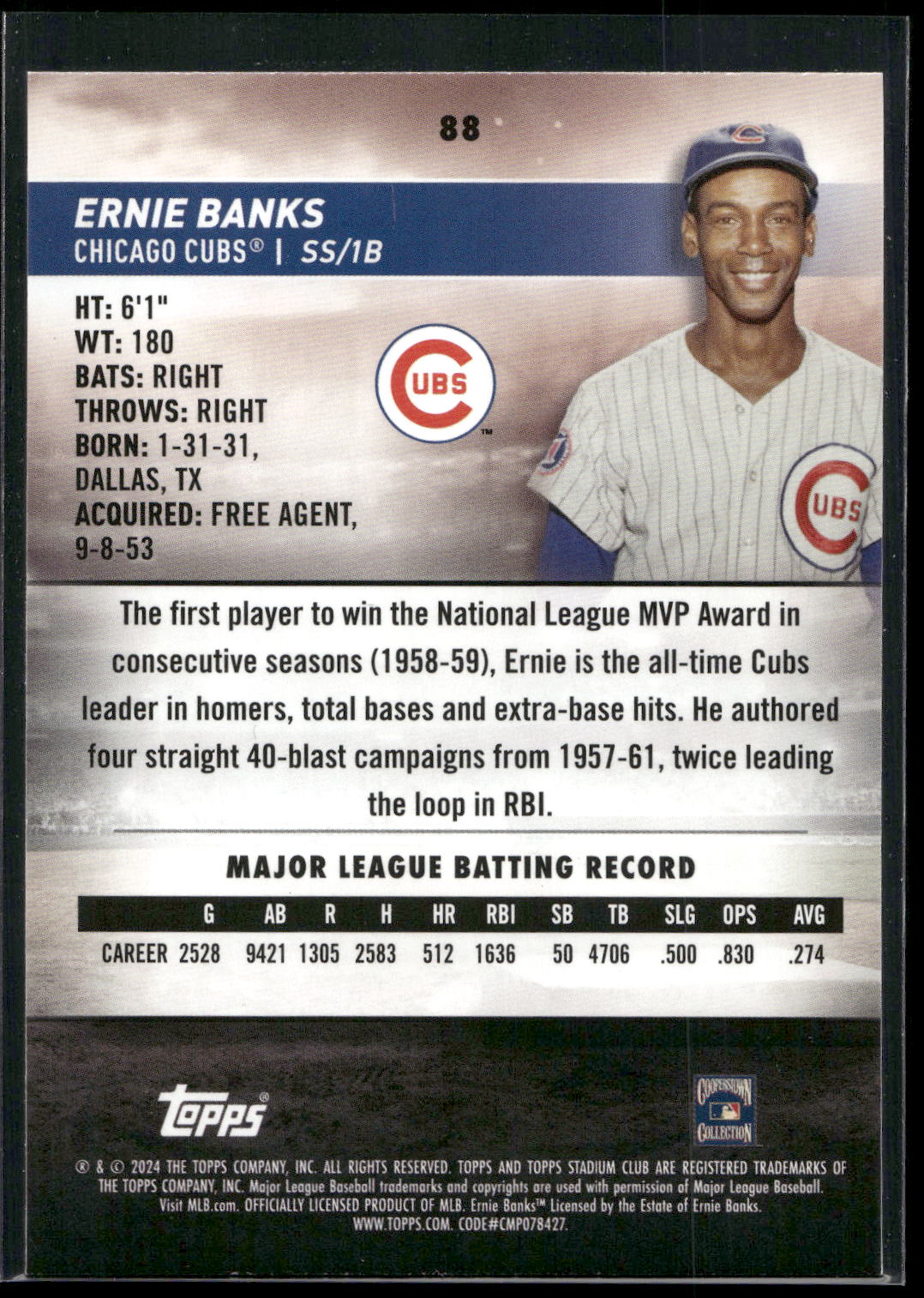 2024 Stadium Club #88 Ernie Banks Pink Foil